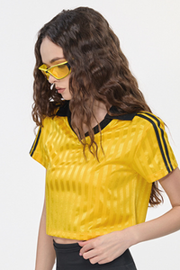 Women’s Cropped Color Block Striped Polo V-Neck  T-Shirt