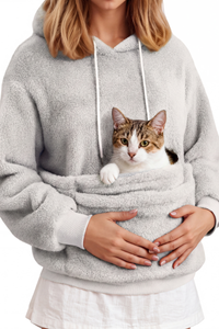 Women's Plush Long-Sleeve Drawstring Hoodie with Pet Pouch