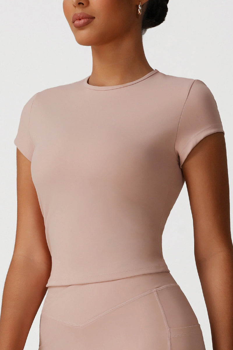 Women Sports Round-Neck Short-Sleeve Tight-Fit Quick-Dry High-Elasticity Yoga T-Shirt