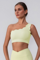 Women's Scalloped Asymmetric One-Shoulder Cropped Sports Bra