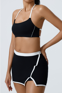Women's Color-Block Sports Bra & Slit Mini Skirt Set