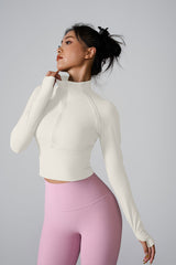 Women'S Stand-Up Collar Half-Zip Slim Yoga Long-Sleeved Jacket