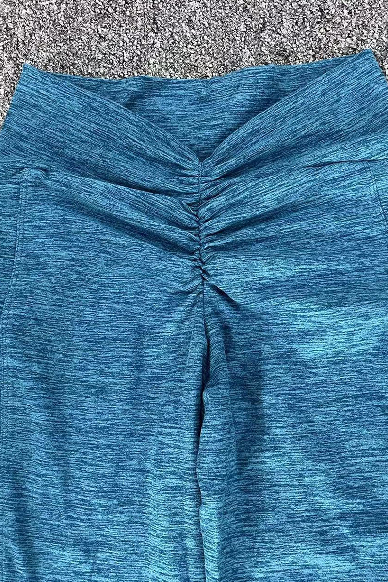 Women Pleated Skinny Hip V Waist Side Pockets No Embarrassment Line Fitness Exercise Yoga Pants