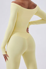 Women Off-Shoulder Sculpting Fitness Long Sleeves