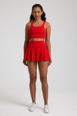 Solid Color U-Shaped Back Bra + Short Skirt 2-Piece Set