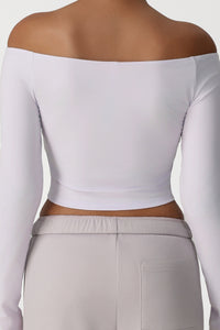 Women Off-Shoulder High-Stretch Yoga Fitness Long Sleeve Top