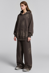 Women's Vintage Fall Set: Washed Hoodie & Wide-Leg Sweatpant