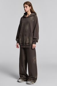 Women's Vintage Fall Set: Washed Hoodie & Wide-Leg Sweatpant