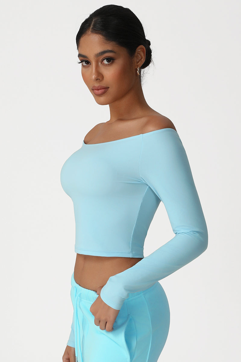 Women Off-Shoulder High-Stretch Yoga Fitness Long Sleeve Top