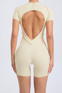 Women One-Piece Tight Short-Sleeved Hollow Back Stereo Beauty Fitness Yoga Sports Jumpsuit