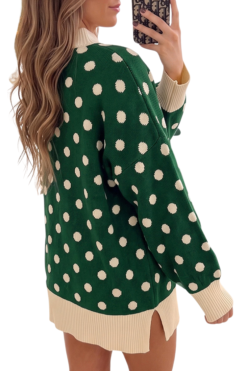 Women's Fall Christmas Polka Dot Long Knit Mockneck Sweater