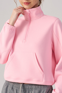 Women's Fall Half Zip Stand Collar Cropped Sweatshirt