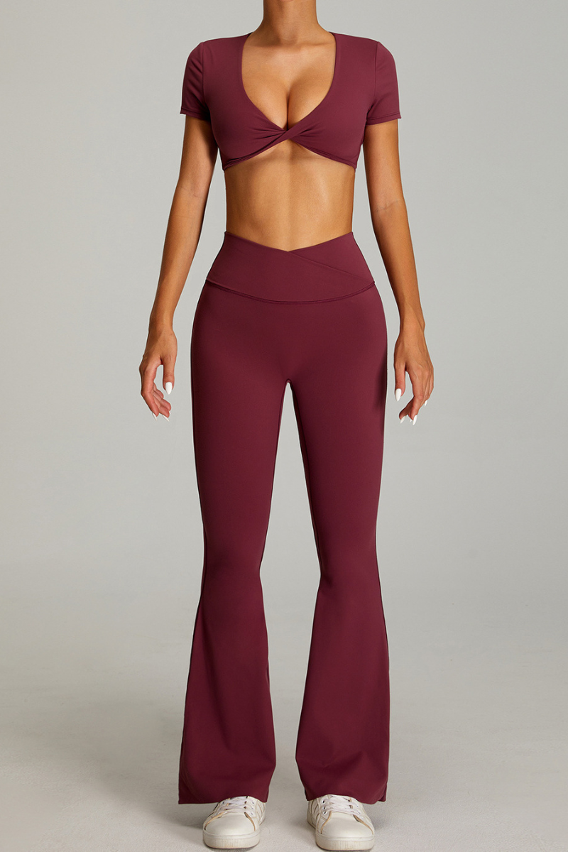 Women's Set:Twist-Front Tank Top And High Waist Flare Pants
