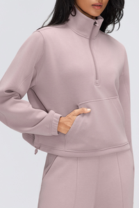 Women's Fall/Winter Stand Collar Half Zip Cropped Sweatshirt