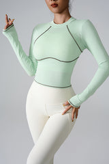 Women'S Contrasting Yoga Exercise Long Sleeve T-Shirt