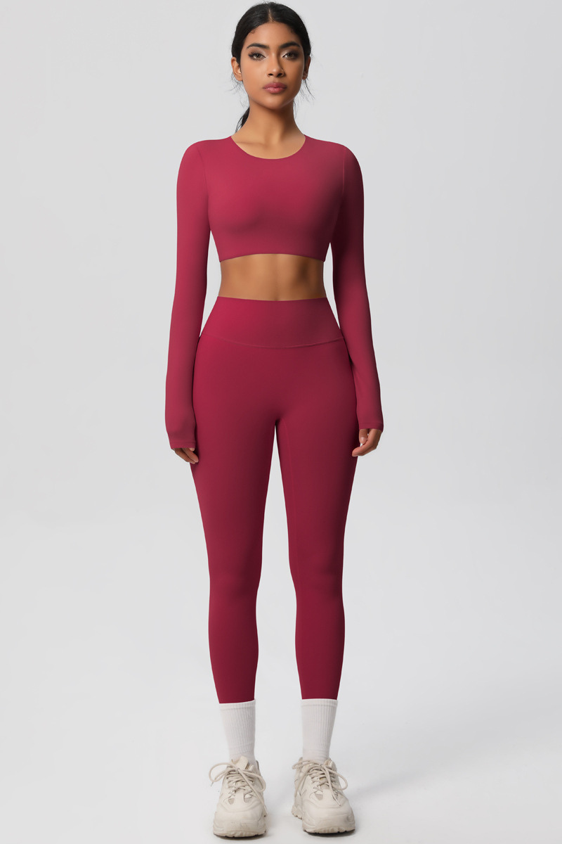 Women Tight Yoga Set:Long Sleeve Top + High Waisted Leggings