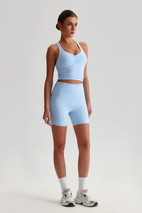 Women Solid Naked Sensation Yoga Set: High-Waisted Sculpting Shorts + Crisscross Back Support Bra