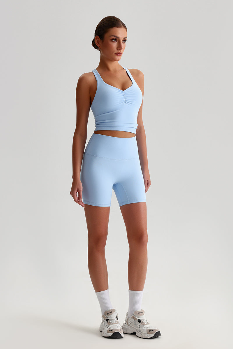 Women Solid Naked Sensation Yoga Set: High-Waisted Sculpting Shorts + Crisscross Back Support Bra