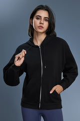 Women Fleece Hooded Windproof Loose Casual Zip Jacket