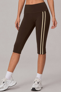 Women's Side Stripe Wide Waist Capri Sports Running Leggings