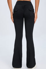 Women Button High Waist Wide Leg Peach Lift Hip Micro Pants Fitness Sports Quick Dry Yoga Pants