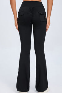 Women Button High Waist Wide Leg Peach Lift Hip Micro Pants Fitness Sports Quick Dry Yoga Pants