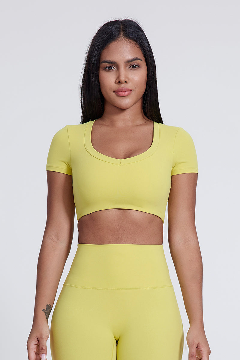 Women'S Crewneck Yoga Sports Bra Tight T-Shirt