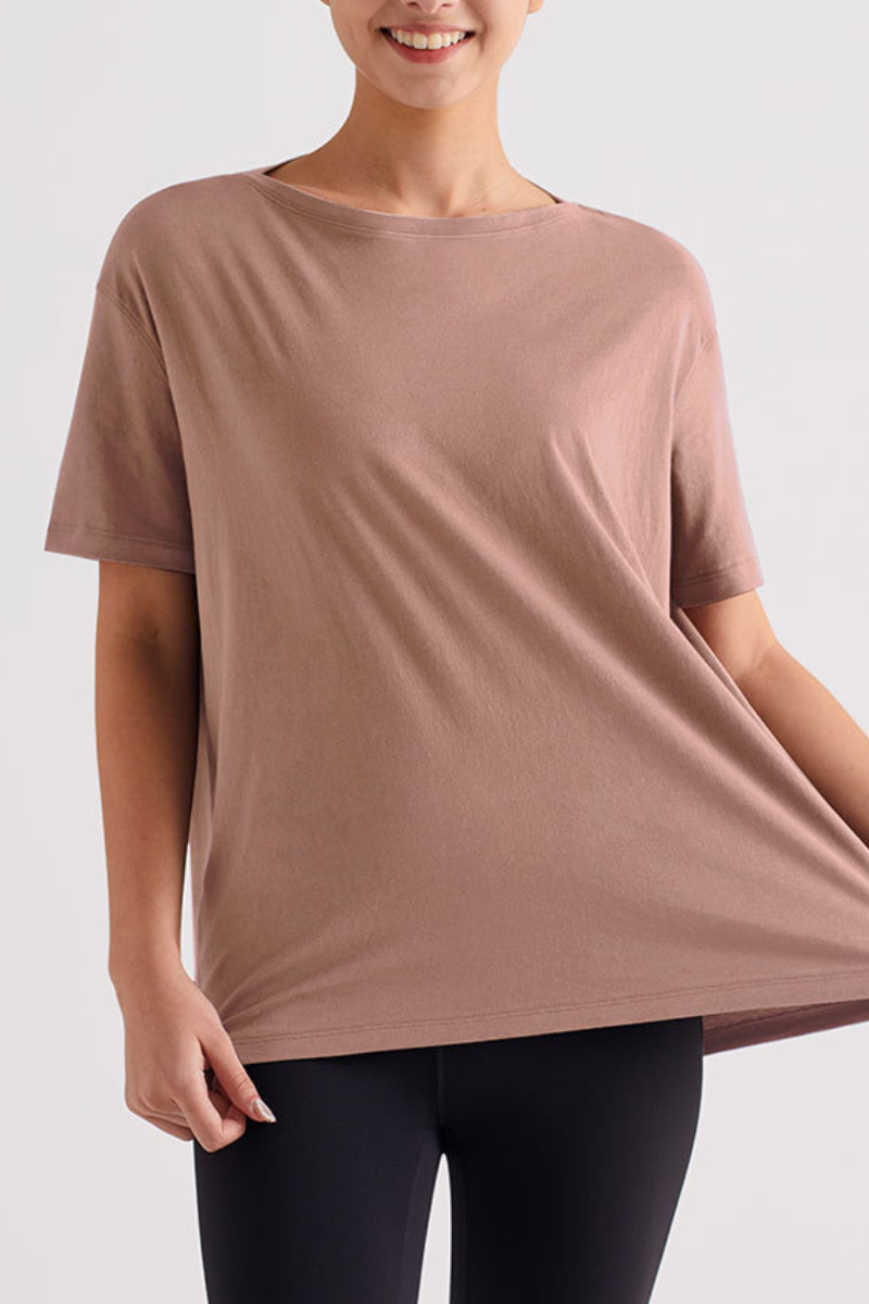 Women's Summer Oversized Boat Neck Solid Sports T-Shirt