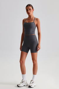 Women High-Waisted Peach Booty Yoga Set: Seamless Crotch Shorts + Y-Back Sports Bra