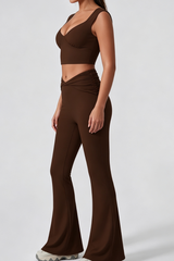 Women's V-Neck Tank Top & Twist Waist Flared Pants Yoga Set