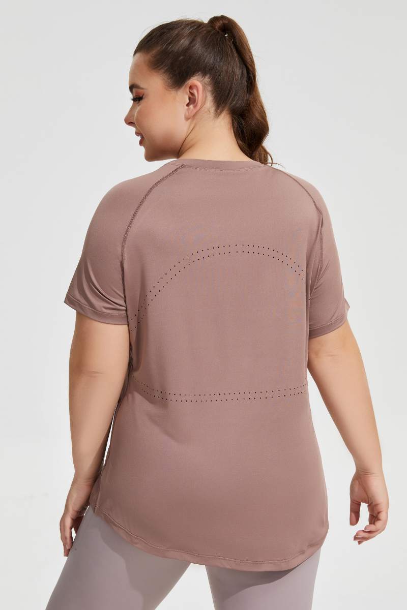 Plus Size Women's Long Breathable Mesh Yoga T-shirt