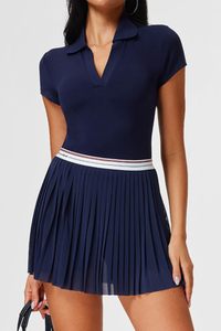 Women's Polo Top Pleated Skirt Tennis Two-Piece Set