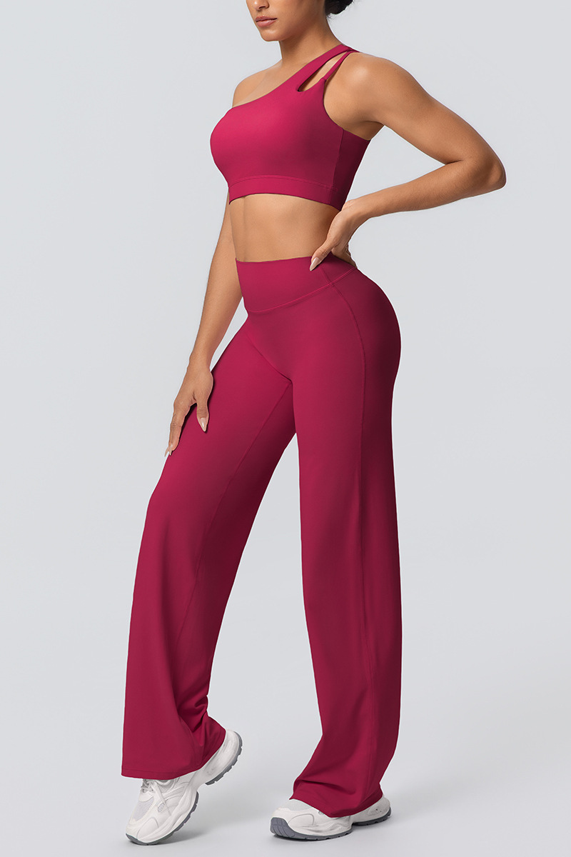 Women' Athletic Set:One Shoulder Bra And Wide Leg Pants