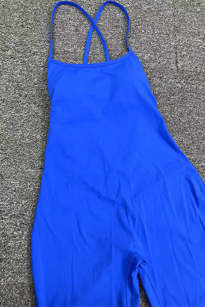 Women Adjustable Straps Flare Hollow Out Hip Lift Yoga Sports Fitness Bodysuit