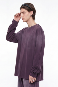 Men's Fall 100%Cotton Vintage Washed Drop Shoulder Pullover