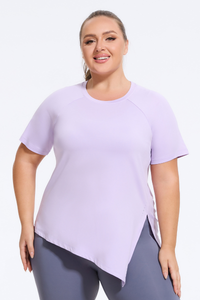 Plus Size Athletic Women's Asymmetric Slit Yoga T-Shirt