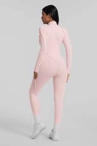 Women's Stand Collar Seam Detail Yoga Long Sleeve Jumpsuit