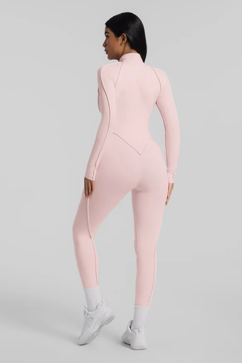 Women's Stand Collar Seam Detail Yoga Long Sleeve Jumpsuit