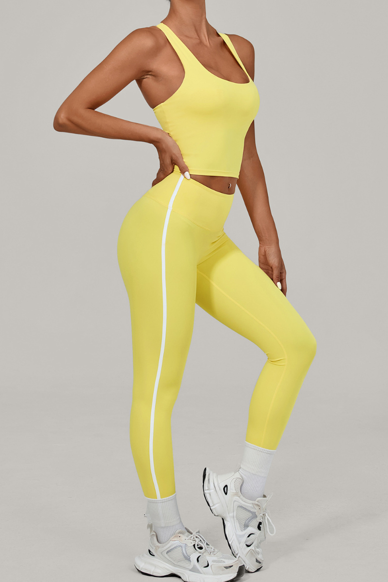 Women's Athletic Set:U-neck Bra And Side-Stripe Leggings