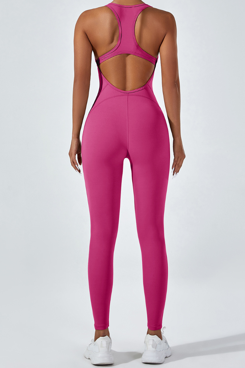 Women's  U-neck open back sportswear jumpsuit.