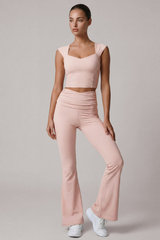 Women's Cropped Top And Pleated Waist Flare Pants Yoga Set