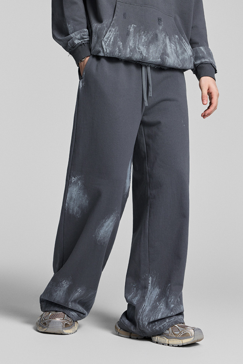 Distressed, worn-out straight-leg pants