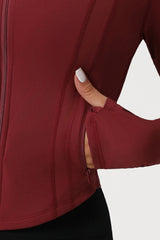 Women High-Neck Slim-Fit Zipper-Pocket Workout Yoga Jacket