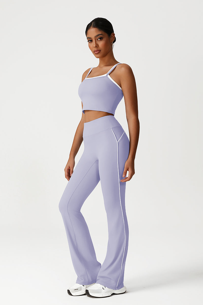 Women Seamless High Waisted Flared Yoga Set: Vest + Flared Leggings