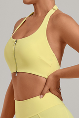 Women's Summer Halterneck Double Zipper Twist Back Bra