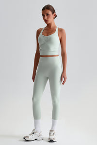 Women Brushed High Waisted Yoga Set: Tummy Control Tights + Halter Neck Support Bra