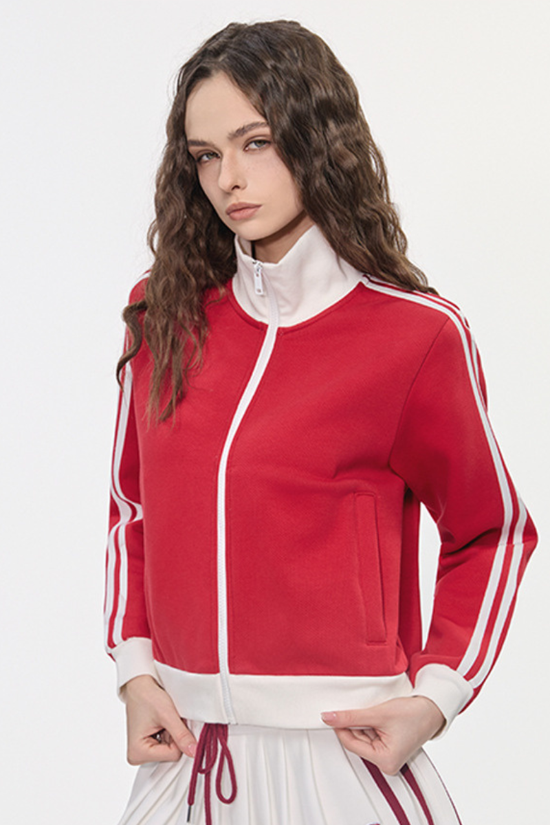 Women's Color Block Side Stripe Stand Collar Full Zip Jacket