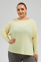 Plus Size Women's Loose Slit Semi-Sheer Long Sleeves Tee