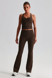 Women Cross Back Yoga Set: High Waisted No Pleat Seam Micro Wide Leggings + Pleated Crossover Camisole Bra