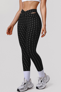 Women's Polka-Dot High-Waist Criss-Cross Hollow-Out Leggings